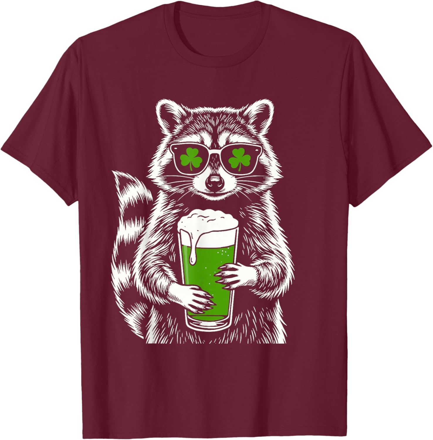 Raccoon St Patty's Shamrock Beer Funny St Patrick's Day T-Shirt - T-Shirt | Maroon