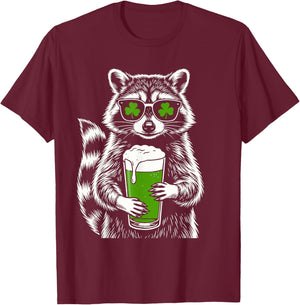 Raccoon St Patty's Shamrock Beer Funny St Patrick's Day T-Shirt - T-Shirt | Maroon