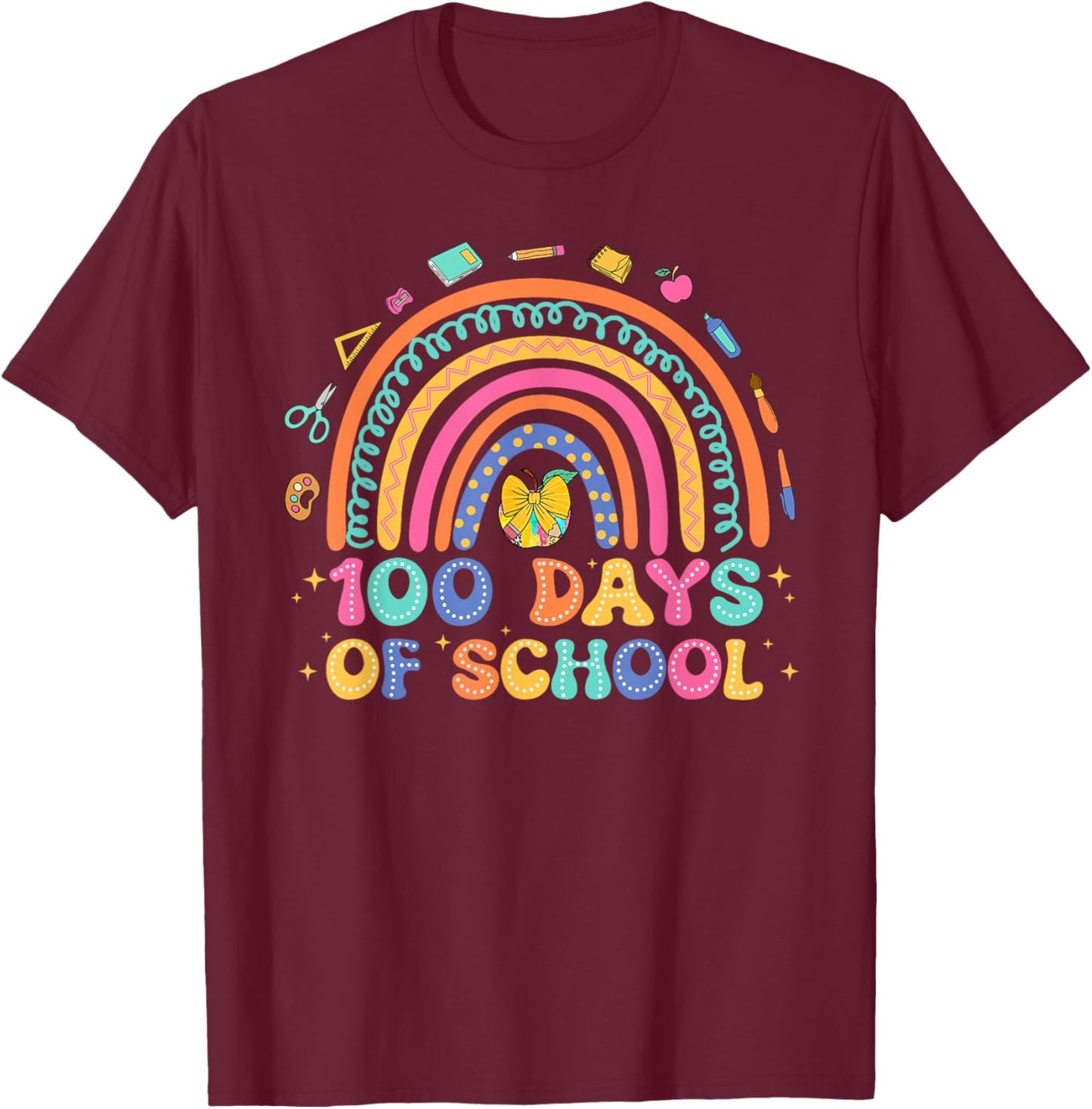 Cute 100 Days of School Rainbow 100th Day Women Girls Kids T-Shirt - T-Shirt | Maroon