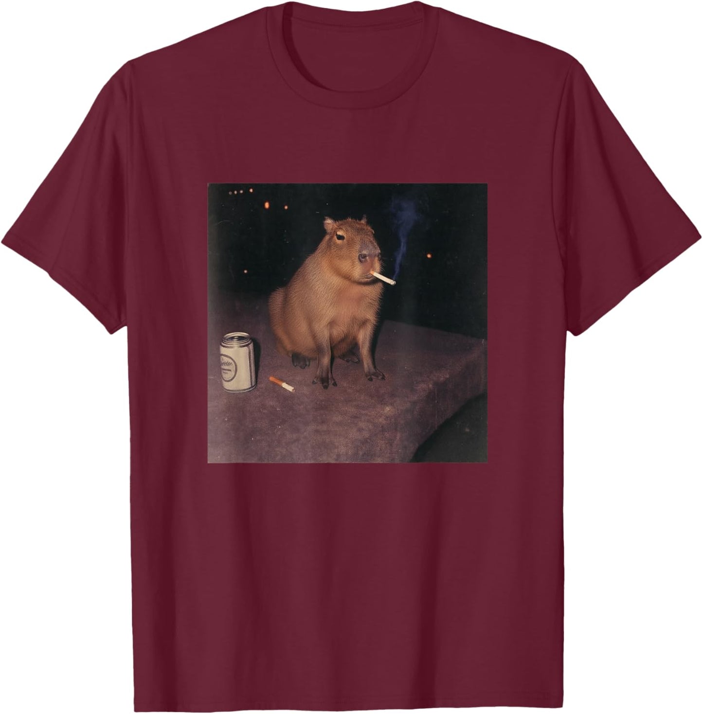 Funny Smoking Capybara Cigarette Beer Gen Z T-Shirt - T-Shirt | Maroon