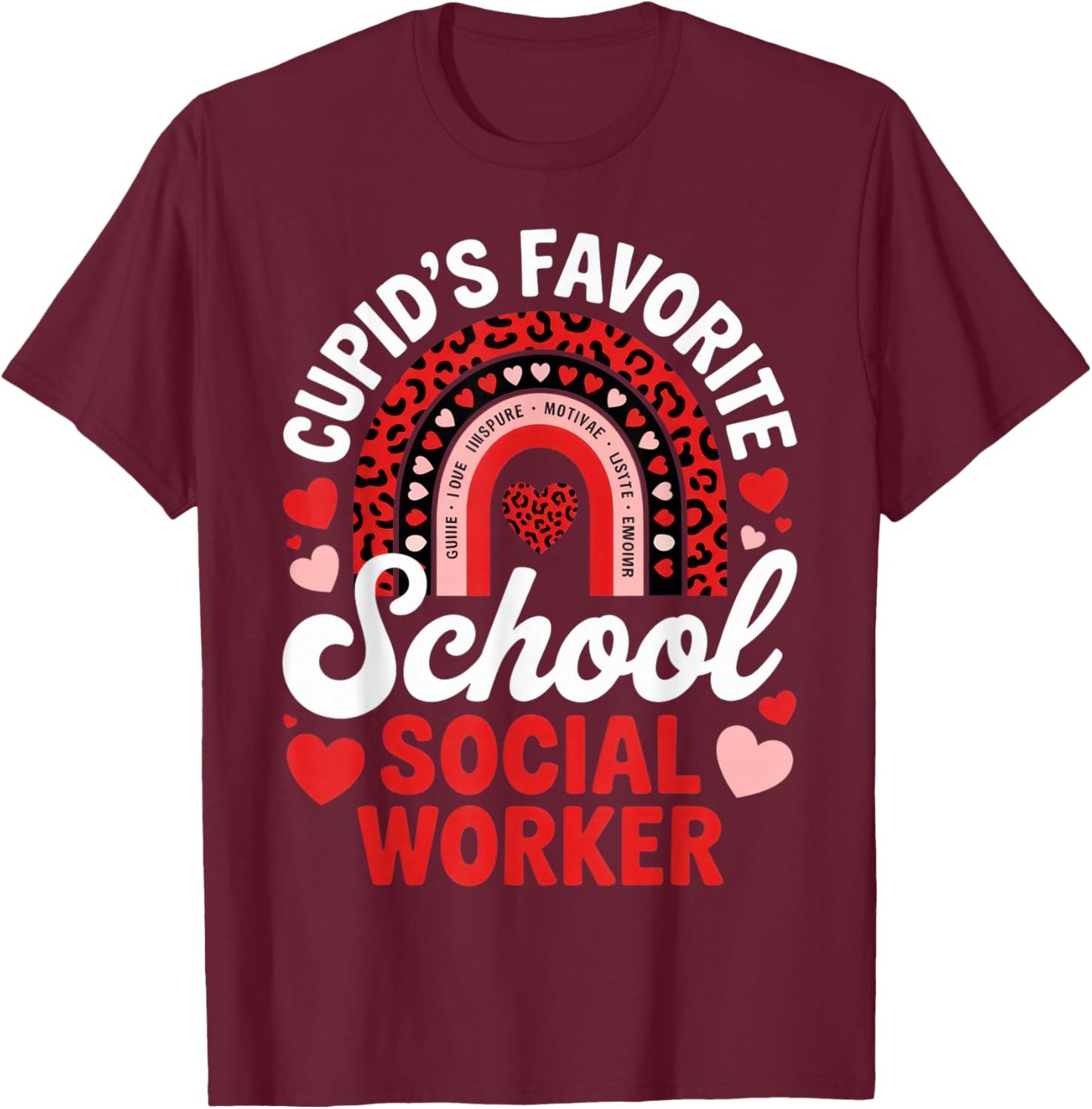 Cupid's Favorite School Social Worker Valentine's Day Fun T-Shirt - T-Shirt | Maroon