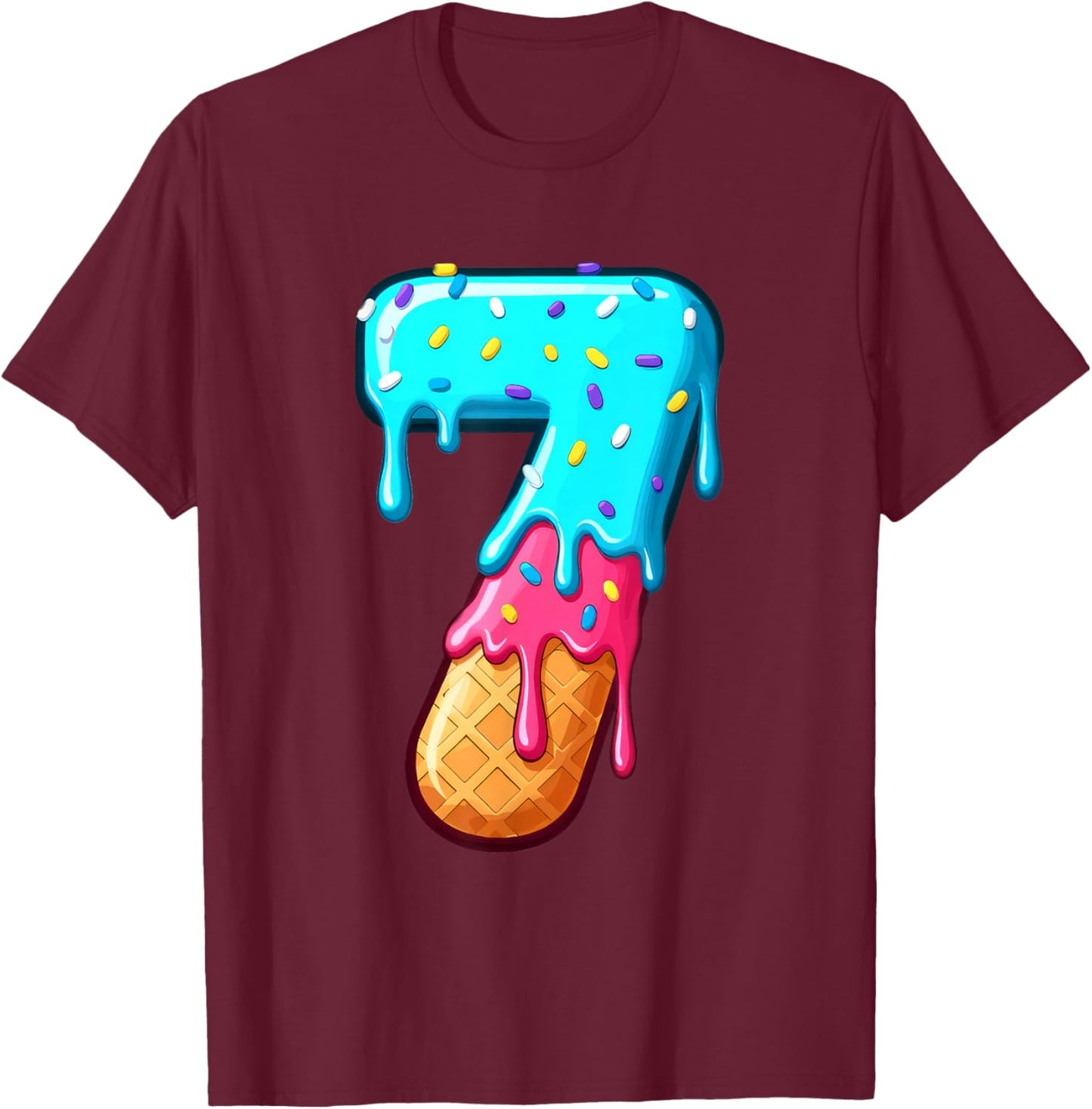 Funny 67 Number 7 Ice Cream Drip Meme Matching Group Costume T-Shirt - T-Shirt | Maroon