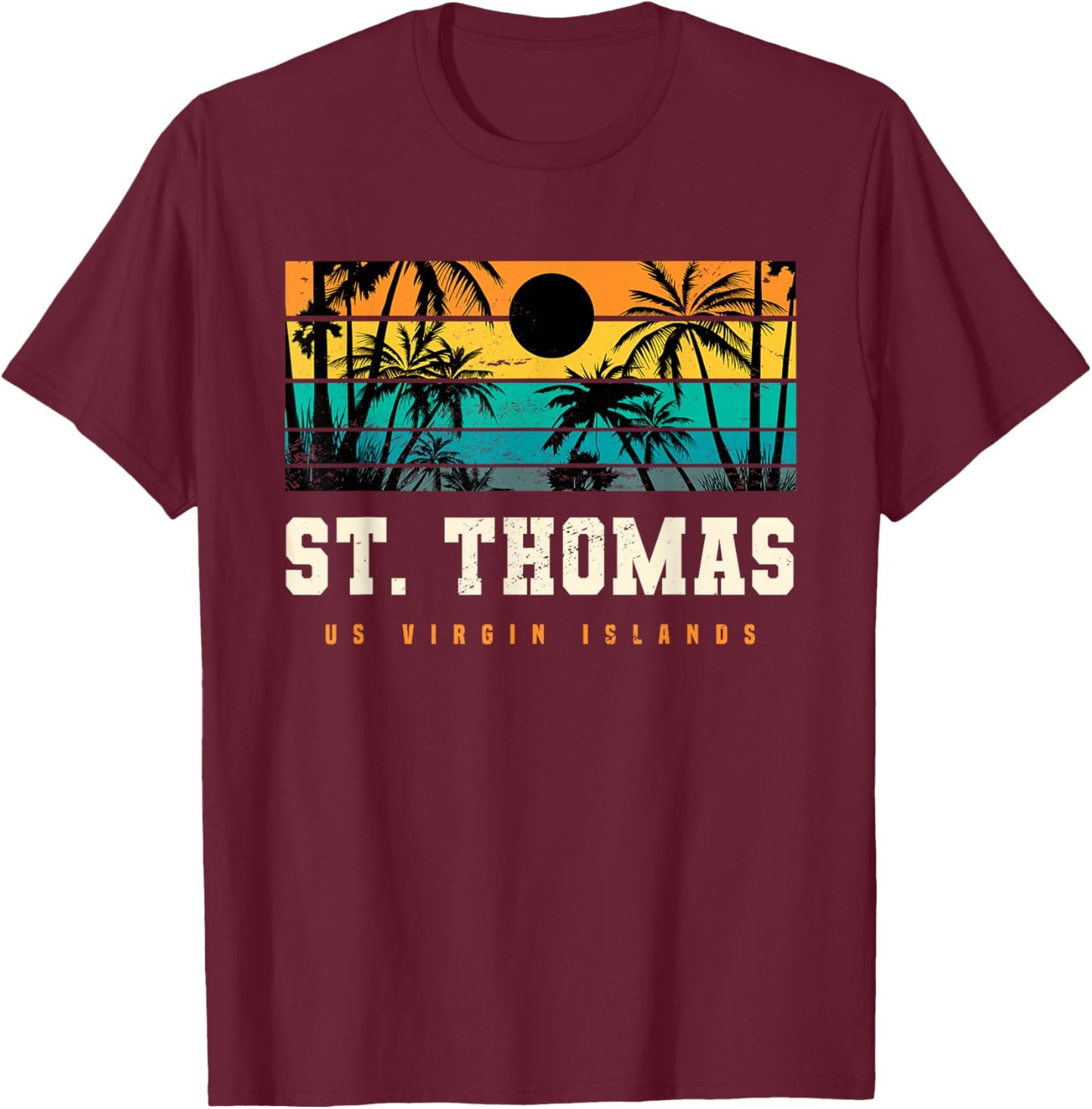 St. Thomas US USVI Islands Retro Sunset Beach T-Shirt - T-Shirt | Maroon