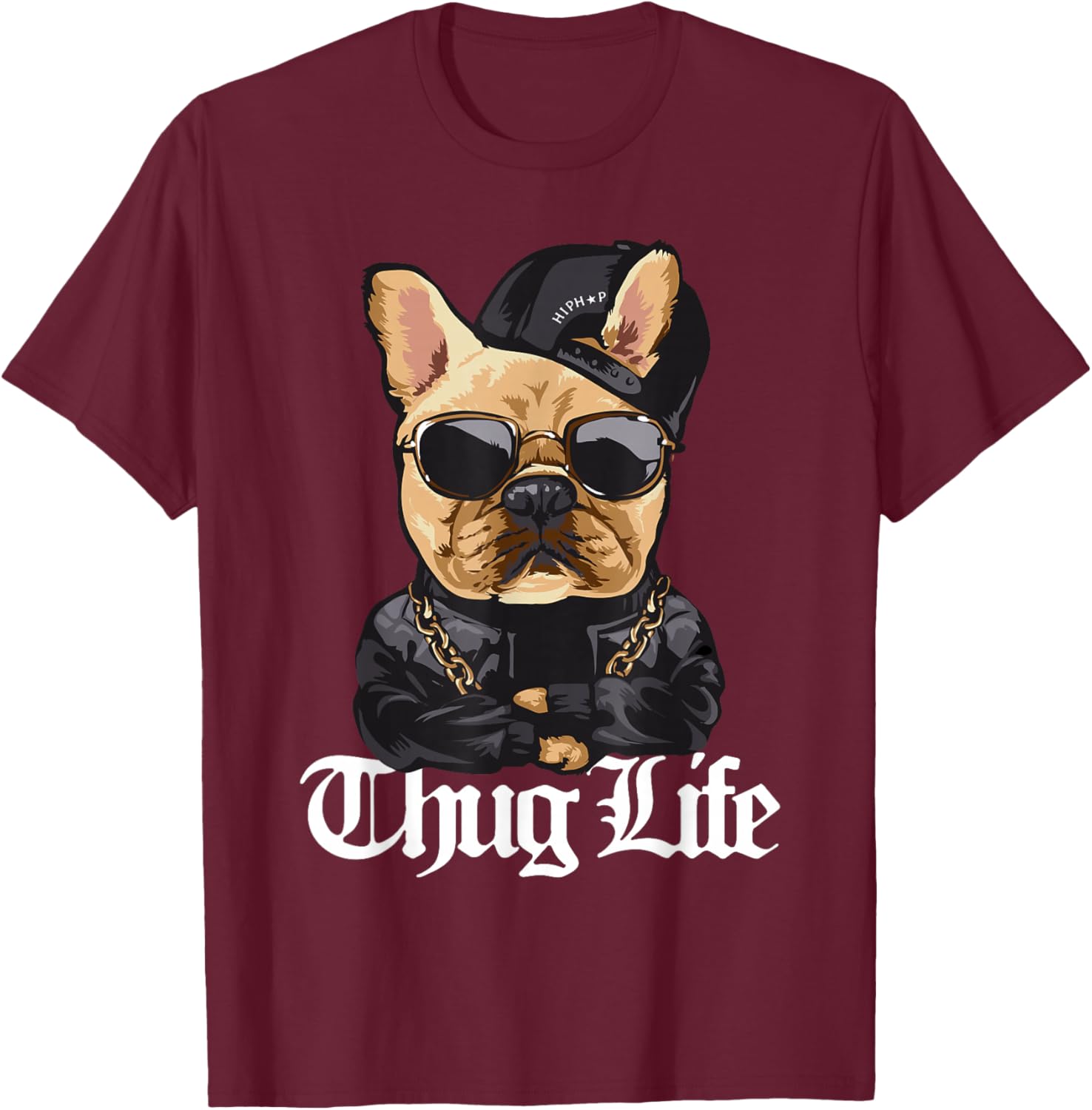 Cool Cute Hooded Gangsta Pug Thug Dog T-Shirt - T-Shirt | Maroon