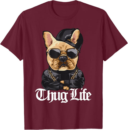 Cool Cute Hooded Gangsta Pug Thug Dog T-Shirt - T-Shirt | Maroon