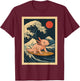 Japanese Kanagawa Surfing Axolotl Funny Ocean Wave Art T-Shirt - T-Shirt | Maroon
