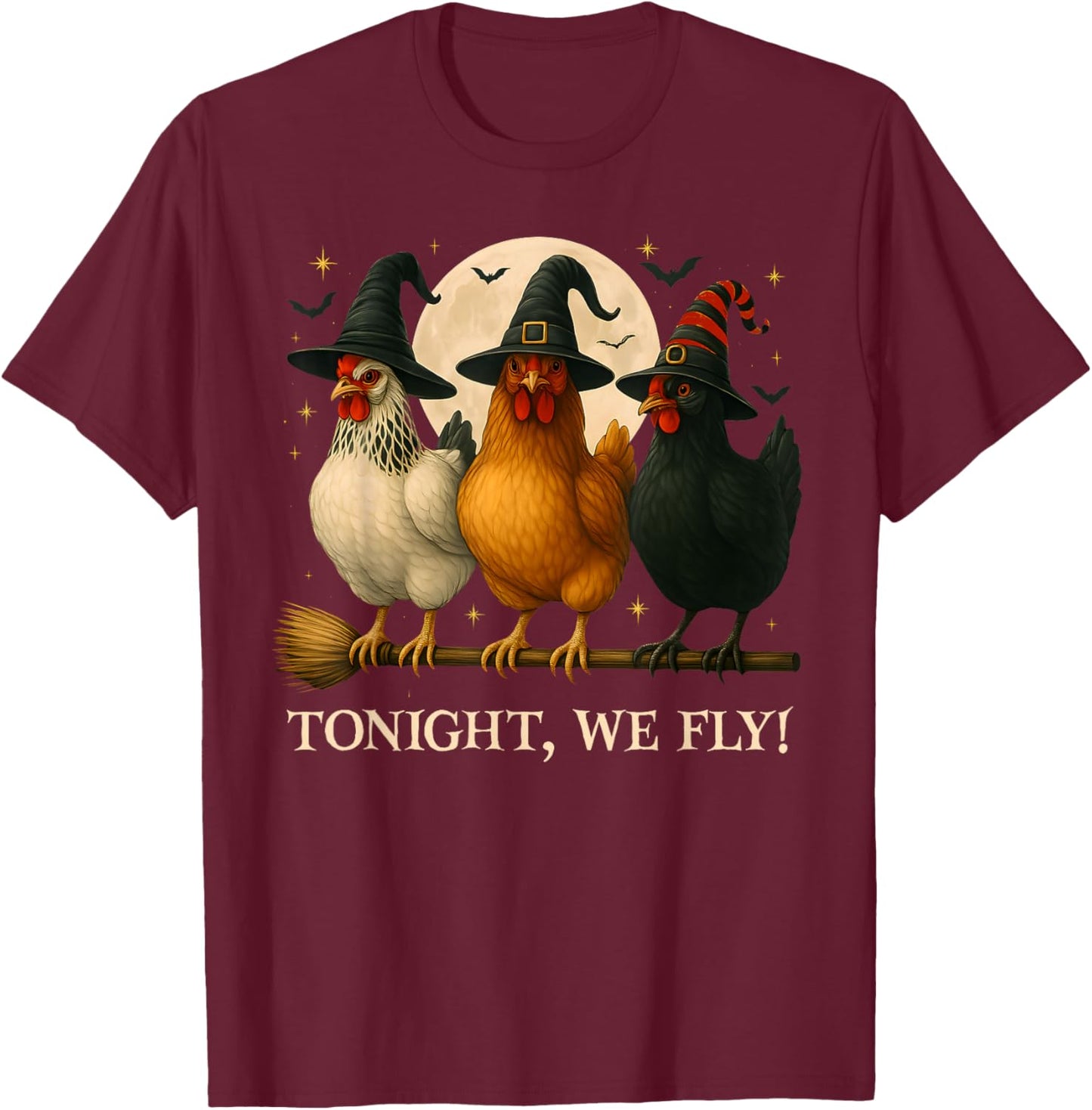 Funny Chicken Halloween Costume Tonight We Fly Spooky Season T-Shirt - T-Shirt | Maroon