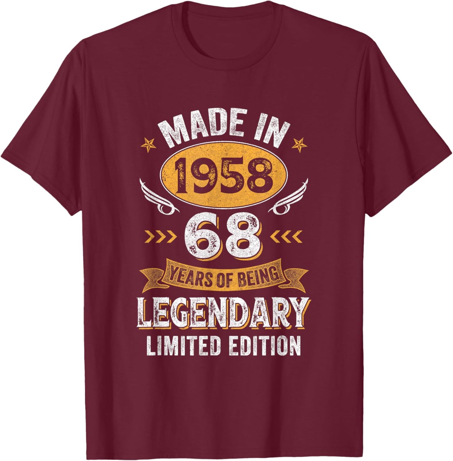 Vintage 1958 68 Years Old Birthday 68Th Birthday Men Women T-Shirt - T-Shirt | Maroon