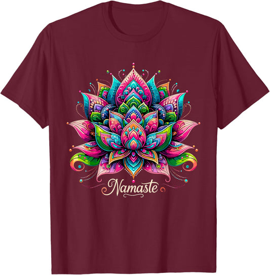 Namaste Lotus Flower Meditaton Zen Bohemian T-Shirt - T-Shirt | Maroon