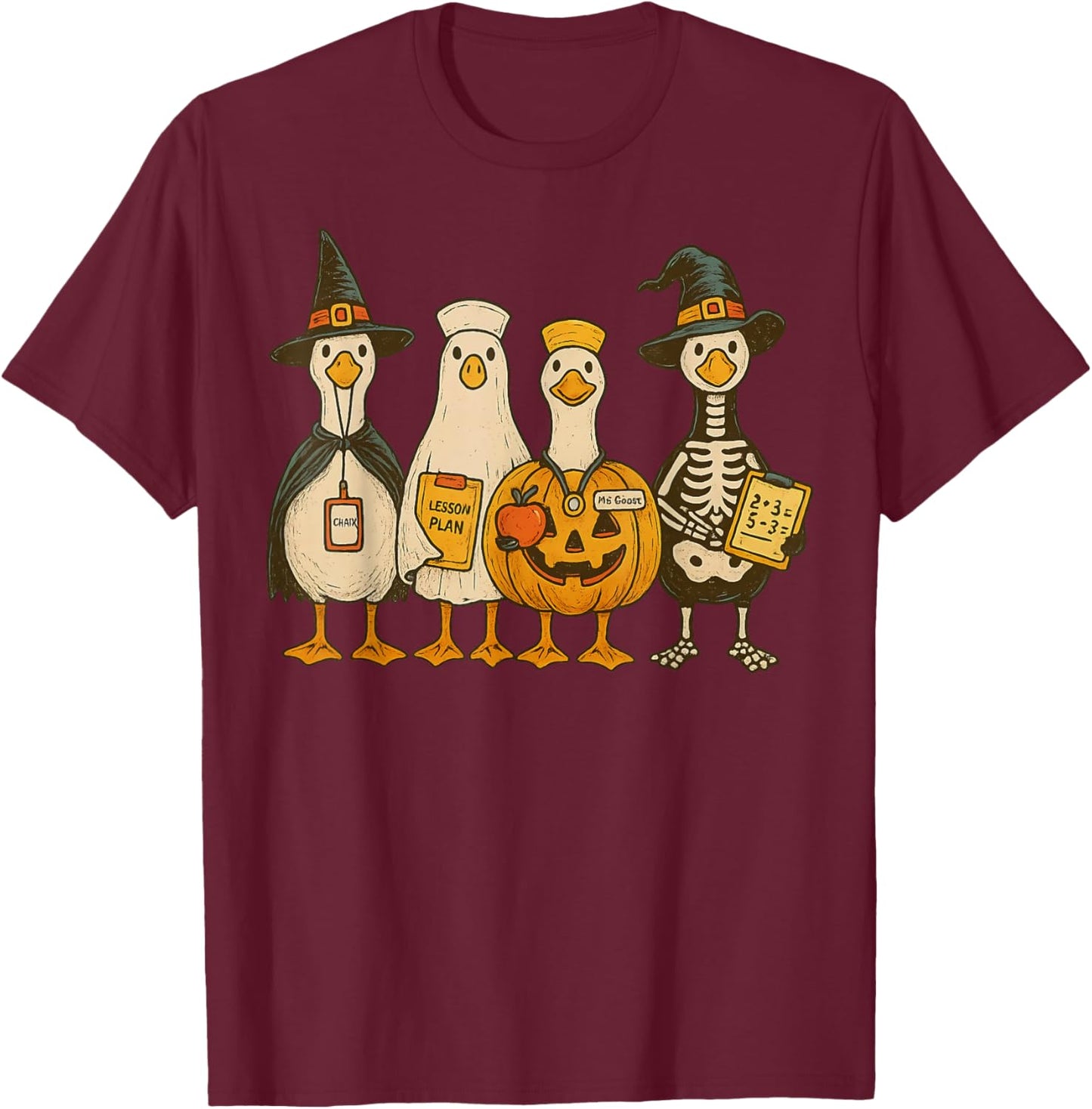 Funny Silly Goose Teacher Halloween Trick or Teach T-Shirt - T-Shirt | Maroon