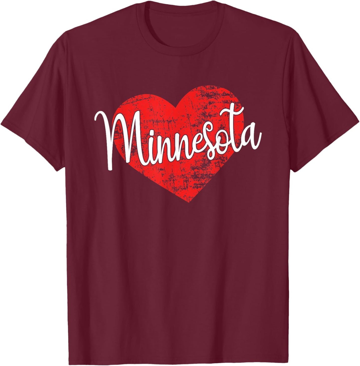 Minnesota Love Cool Grunge Heart Fun Minnesota Pride T-Shirt - T-Shirt | Maroon