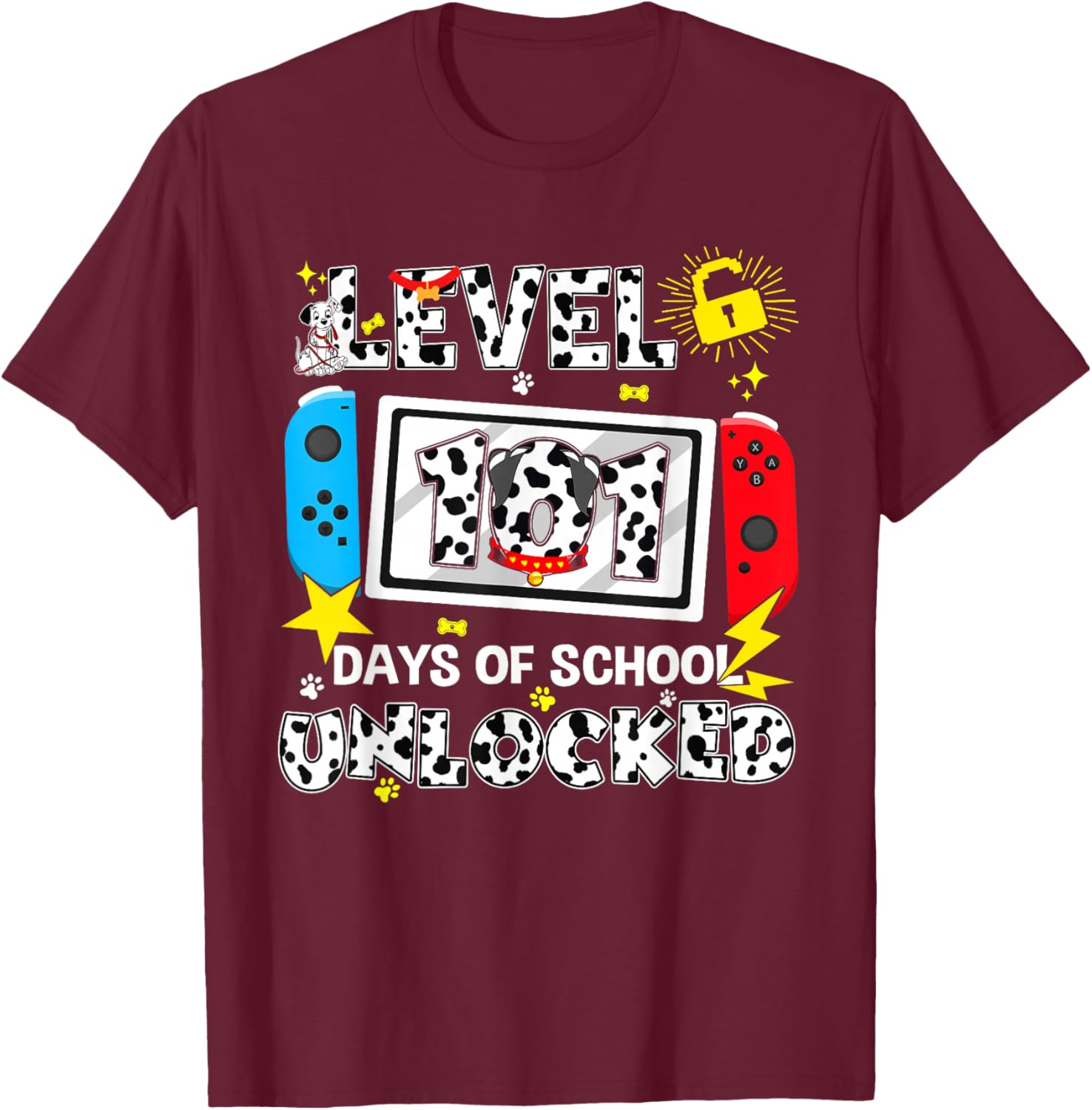 Level Unlocked Game Controller 101 Days School 100 Days T-Shirt - T-Shirt | Maroon