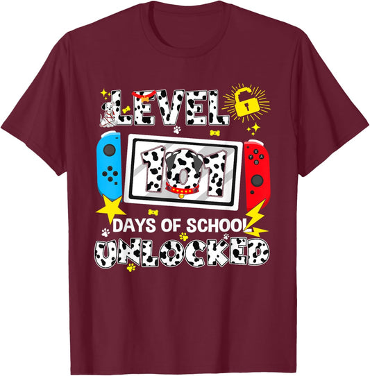 Level Unlocked Game Controller 101 Days School 100 Days T-Shirt - T-Shirt | Maroon
