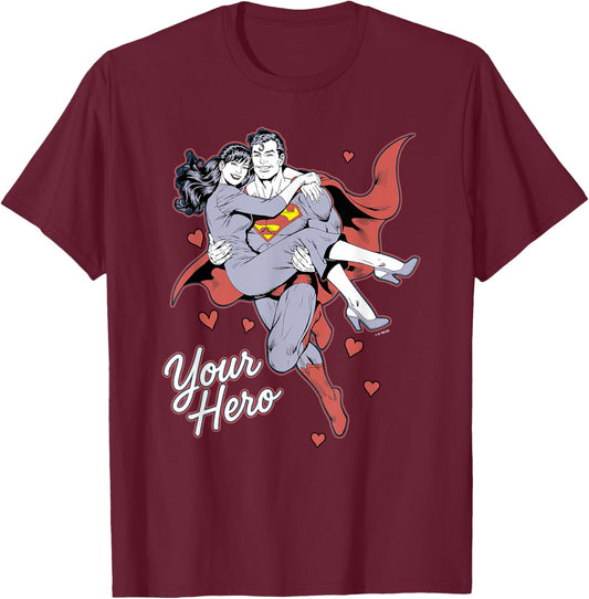 DC Comics Superman Valentine's Day Your Hero Poster T-Shirt - T-Shirt | Maroon