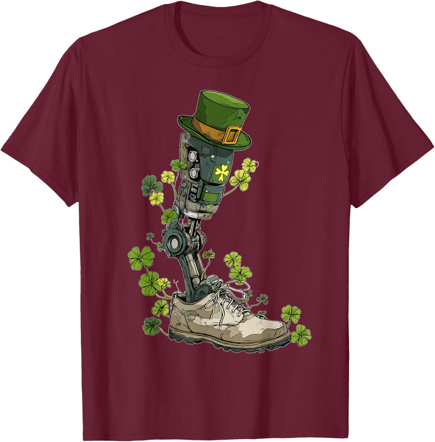 Amputee Prosthetic Amputated St. Patricks Day Pattys Day T-Shirt - T-Shirt | Maroon