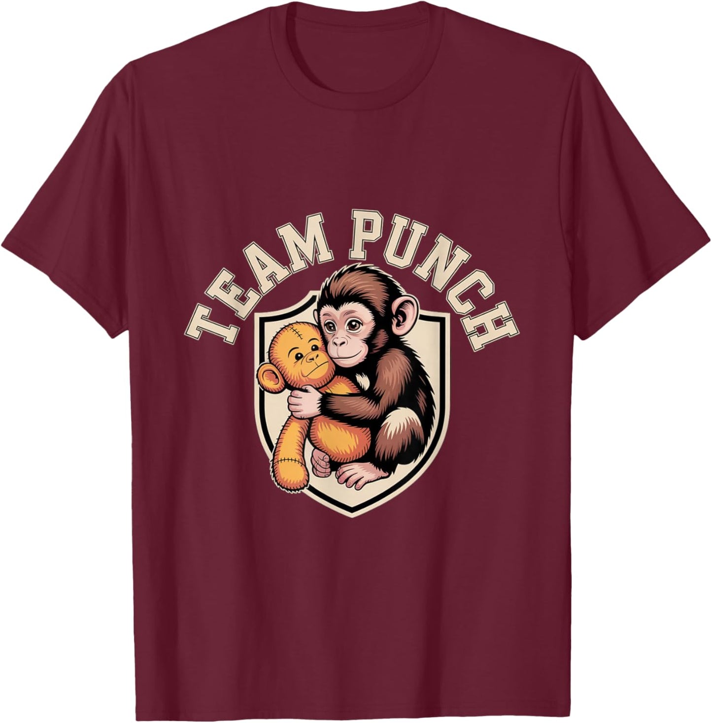 Team Punch Cute Baby Monkey Macaque Japan Zoo Viral Fan T-Shirt - T-Shirt | Maroon