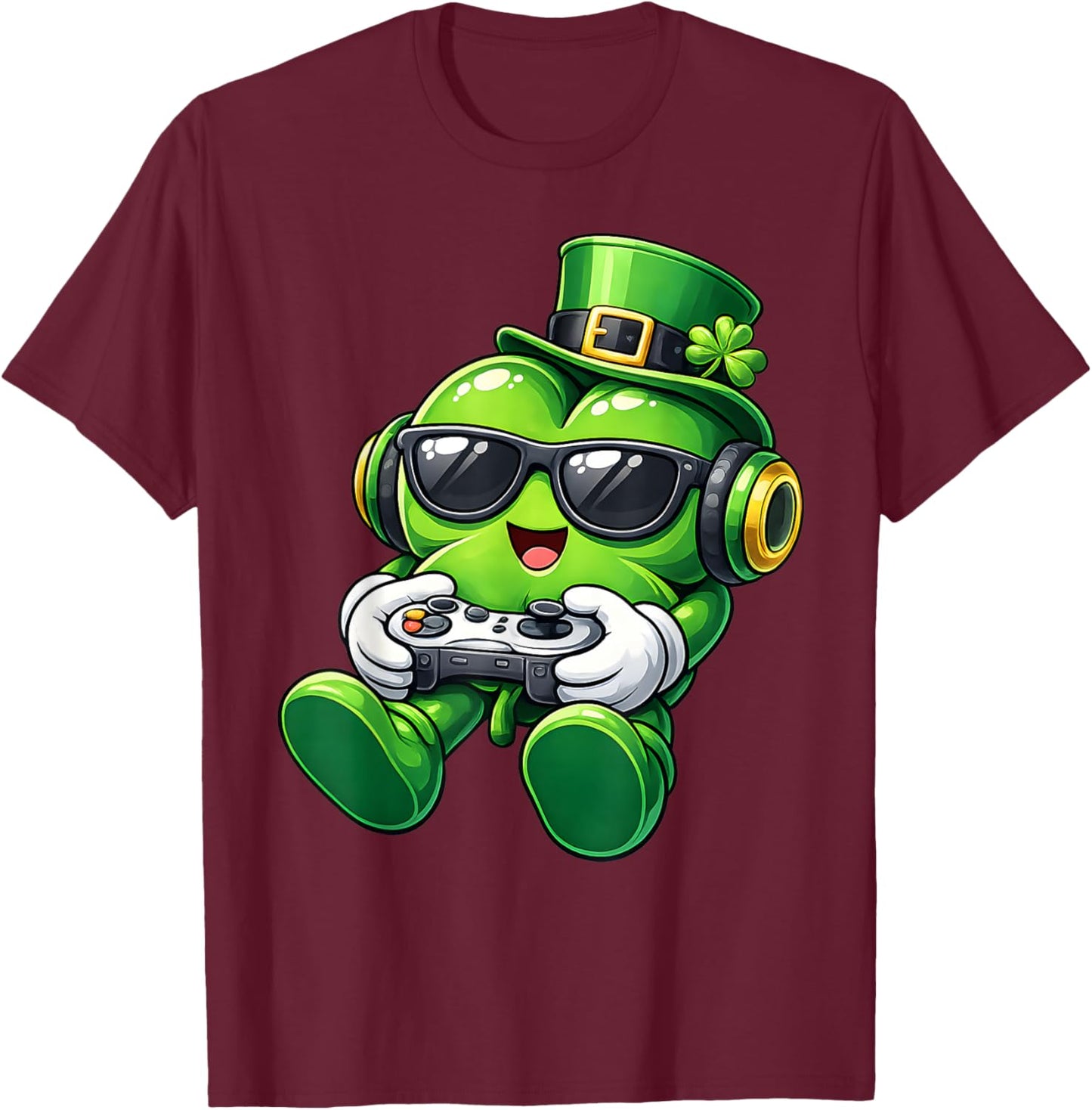 Video Game Shamrock St Patricks Day Gamer Boys Kids Gaming T-Shirt - T-Shirt | Maroon