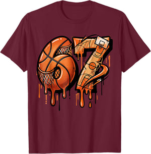 6 7 Six Seven Basketball Drip Gen Alpha Slang Boy Girl Kids T-Shirt - T-Shirt | Maroon