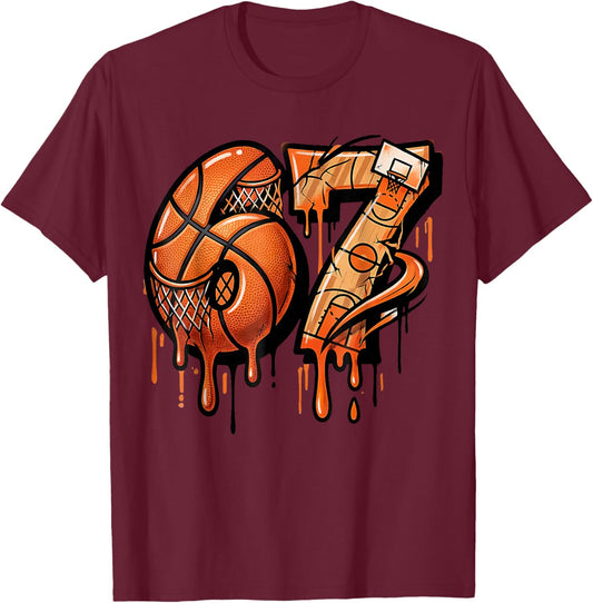 6 7 Six Seven Basketball Drip Gen Alpha Slang Boy Girl Kids T-Shirt - T-Shirt | Maroon