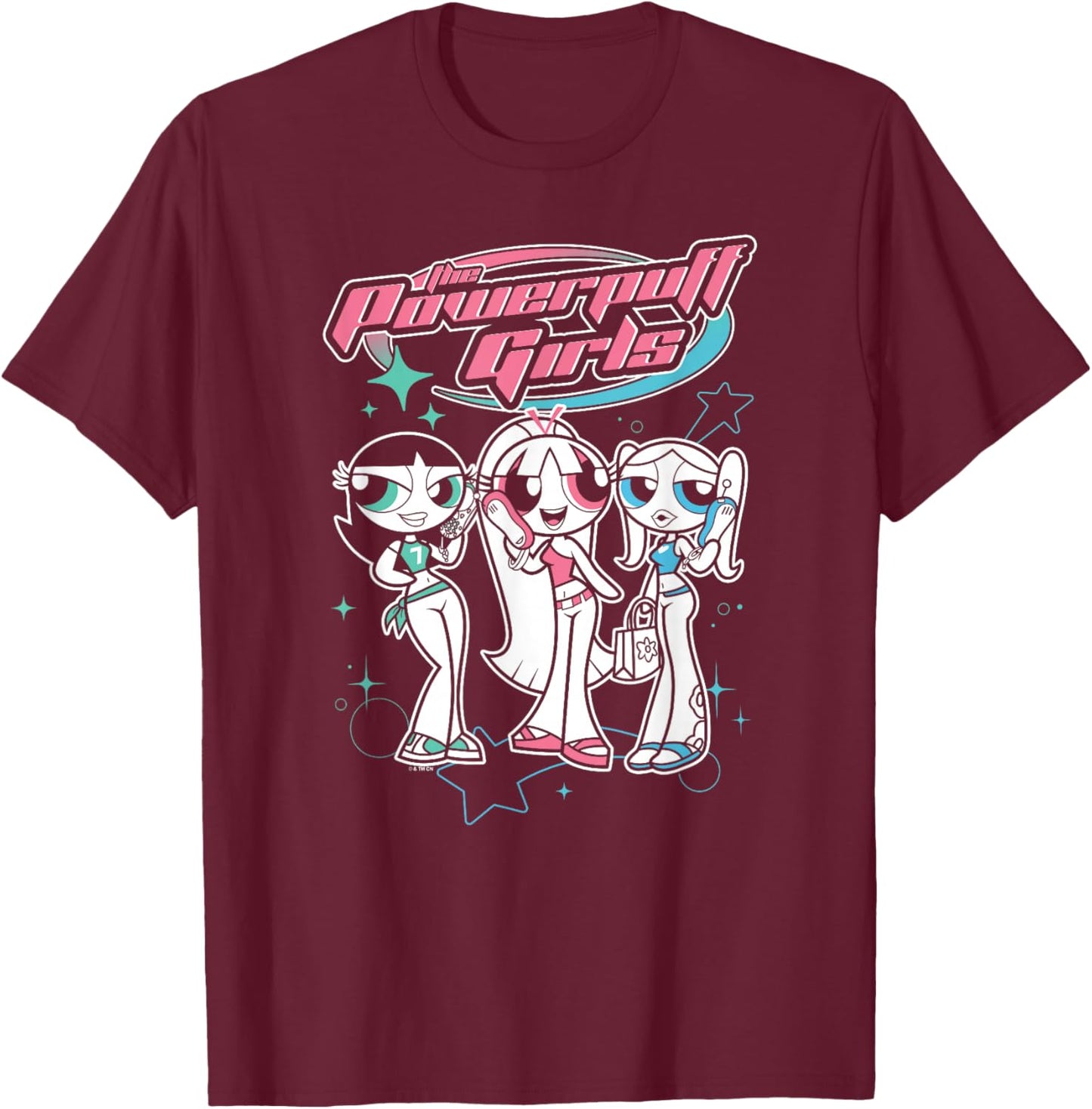 The Powerpuff Girls Teenage Group Y2K Style Poster T-Shirt - T-Shirt | Maroon