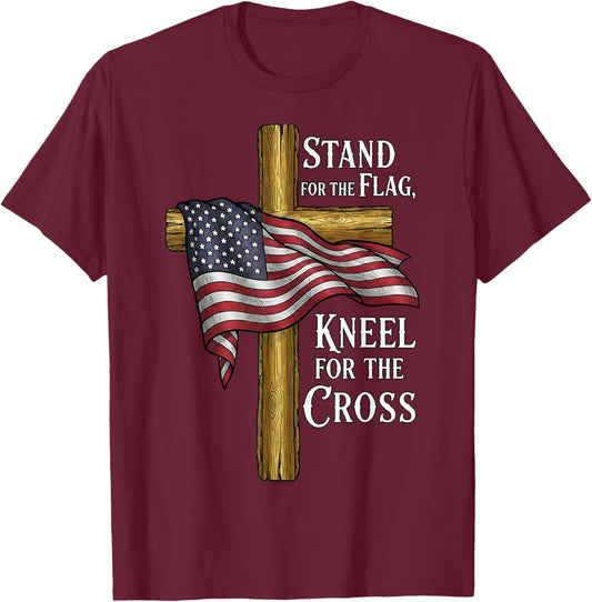 Stand for Flag Kneel for Cross Patriotic Christian T-Shirt - T-Shirt | Maroon