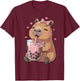 Cute Capybara Drinking Bubble Tea, for Girls, Capybara T-Shirt - T-Shirt | Maroon