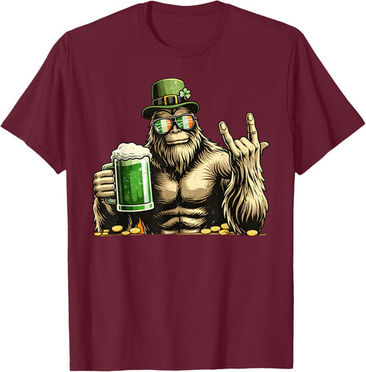 St Patricks Day Bigfoot Lucky Sasquatch Shamrock Irish Men T-Shirt - T-Shirt | Maroon