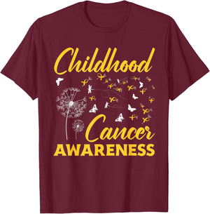 Childhood Cancer Dandelion Gold Ribbon Awareness T-Shirt - T-Shirt | Maroon