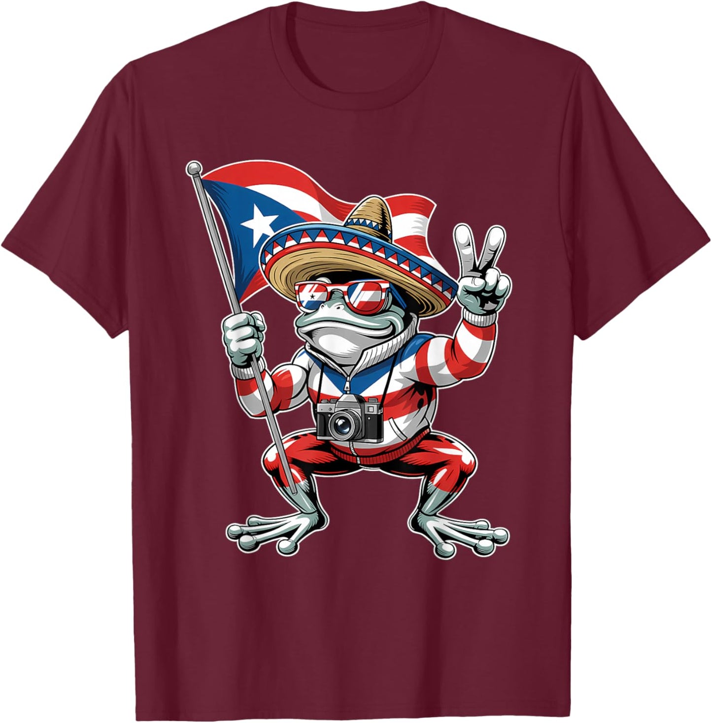 Coqui Frog Puerto Rico Flag Puerto Rican Taino Boricua T-Shirt - T-Shirt | Maroon