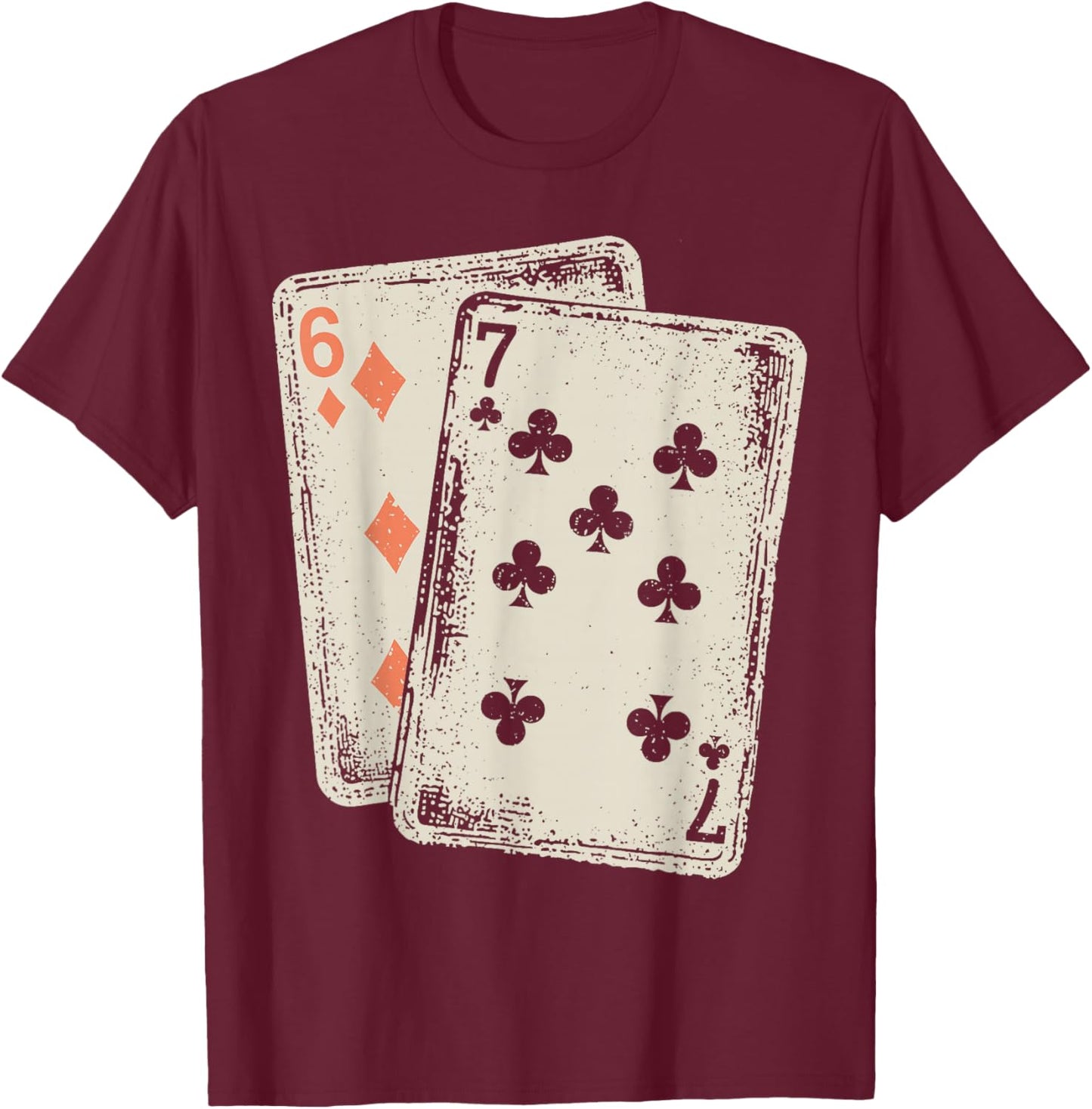 Vintage 67 Meme Six Seven 6–7 Funny 67 Playing Cards T-Shirt - T-Shirt | Maroon