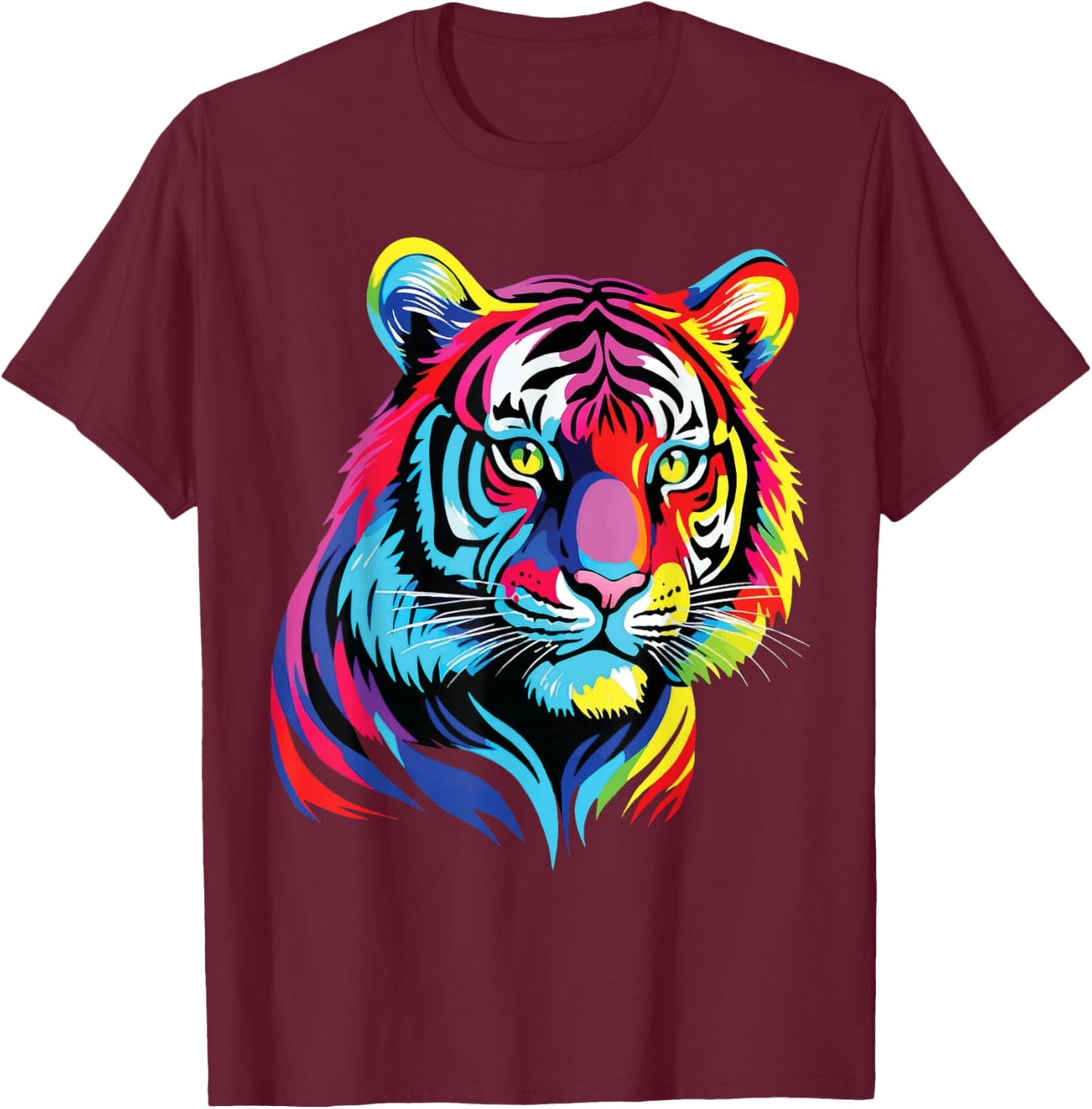 Colorful Tiger Portrait Painting Safari Zoo Wildlife Ranger T-Shirt - T-Shirt | Maroon