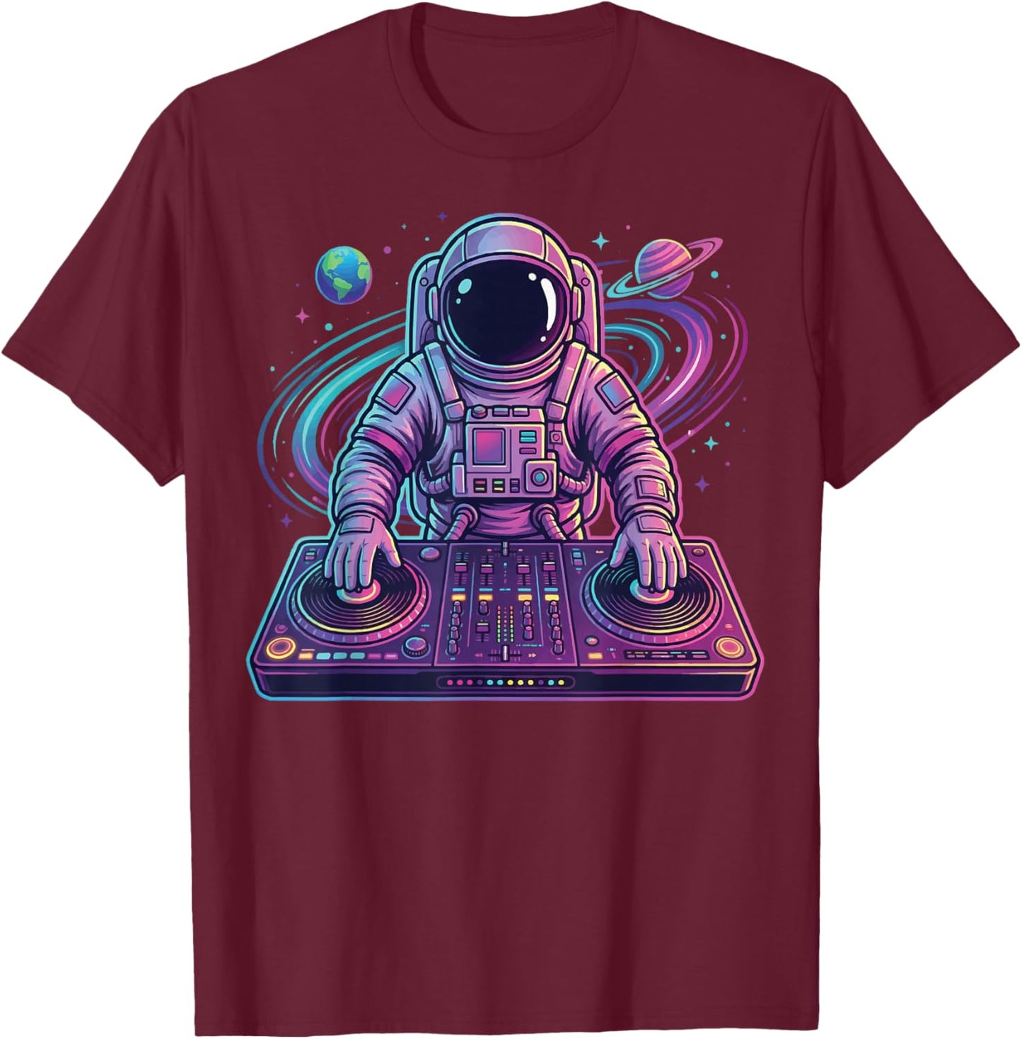 Astronaut DJ in Space T-Shirt - T-Shirt | Maroon