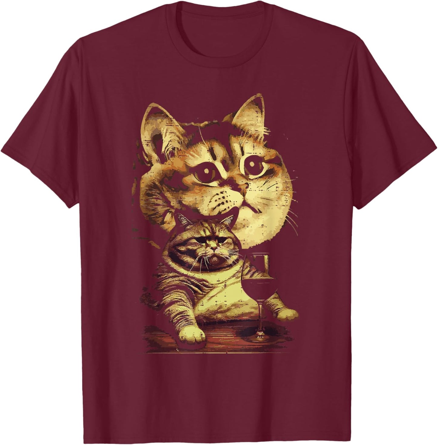 Tabby Cat Wine Glass Funny Meme Humor Animal Lover Women Men T-Shirt - T-Shirt | Maroon