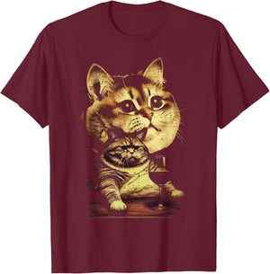 Tabby Cat Wine Glass Funny Meme Humor Animal Lover Women Men T-Shirt - T-Shirt | Maroon