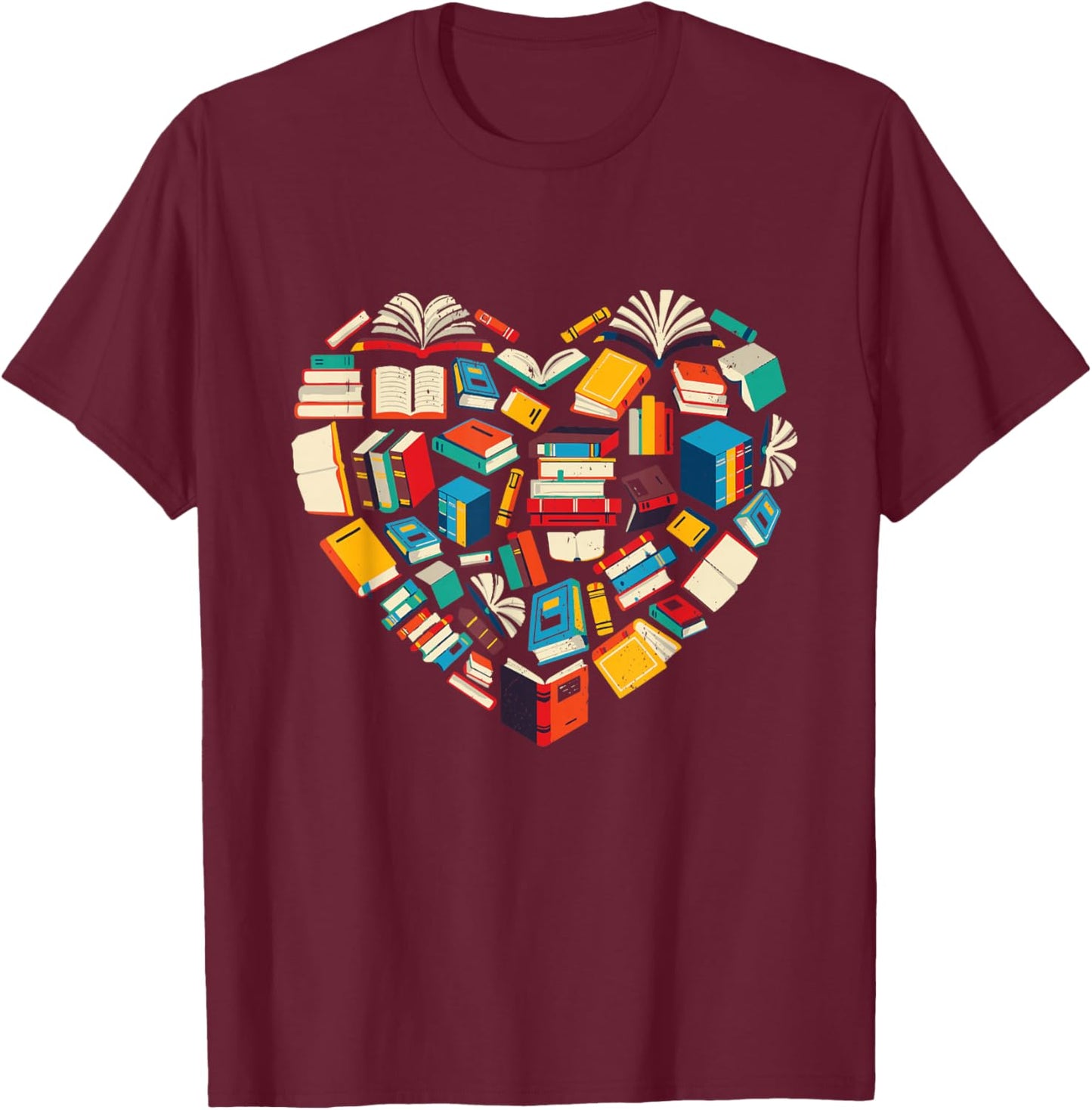 Book Lover Heart Reading Library Design T-Shirt - T-Shirt | Maroon