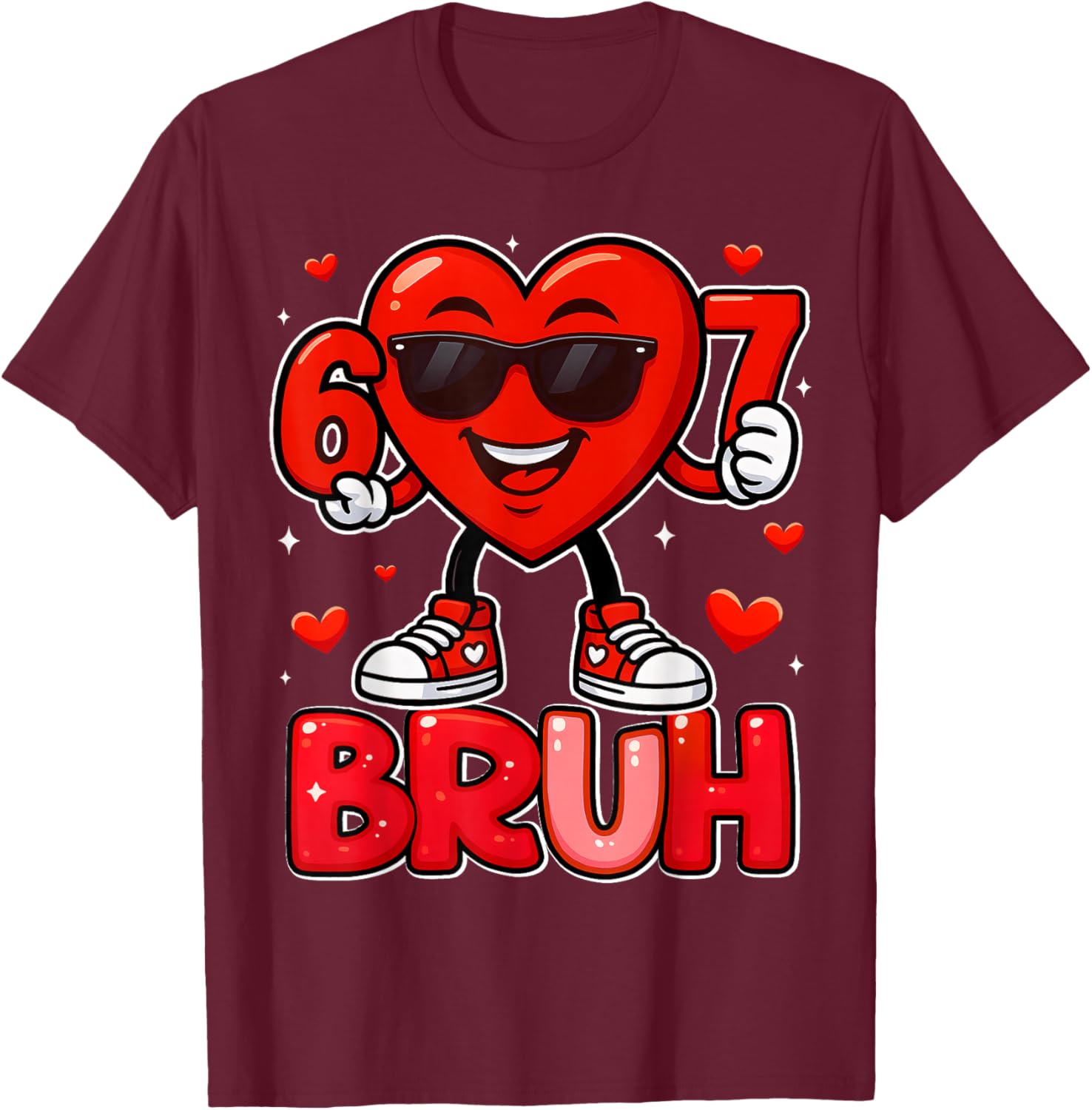 Funny 6 7 Meme 67 Six Seven Bruh Valentine Heart Boys Kids T-Shirt - T-Shirt | Maroon