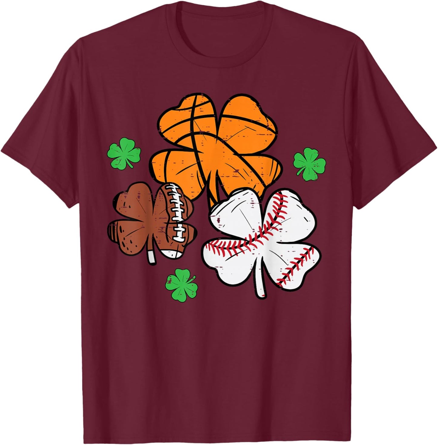 St Patricks Day Shamrock Basketball Baseball Men Boys Kids T-Shirt - T-Shirt | Maroon