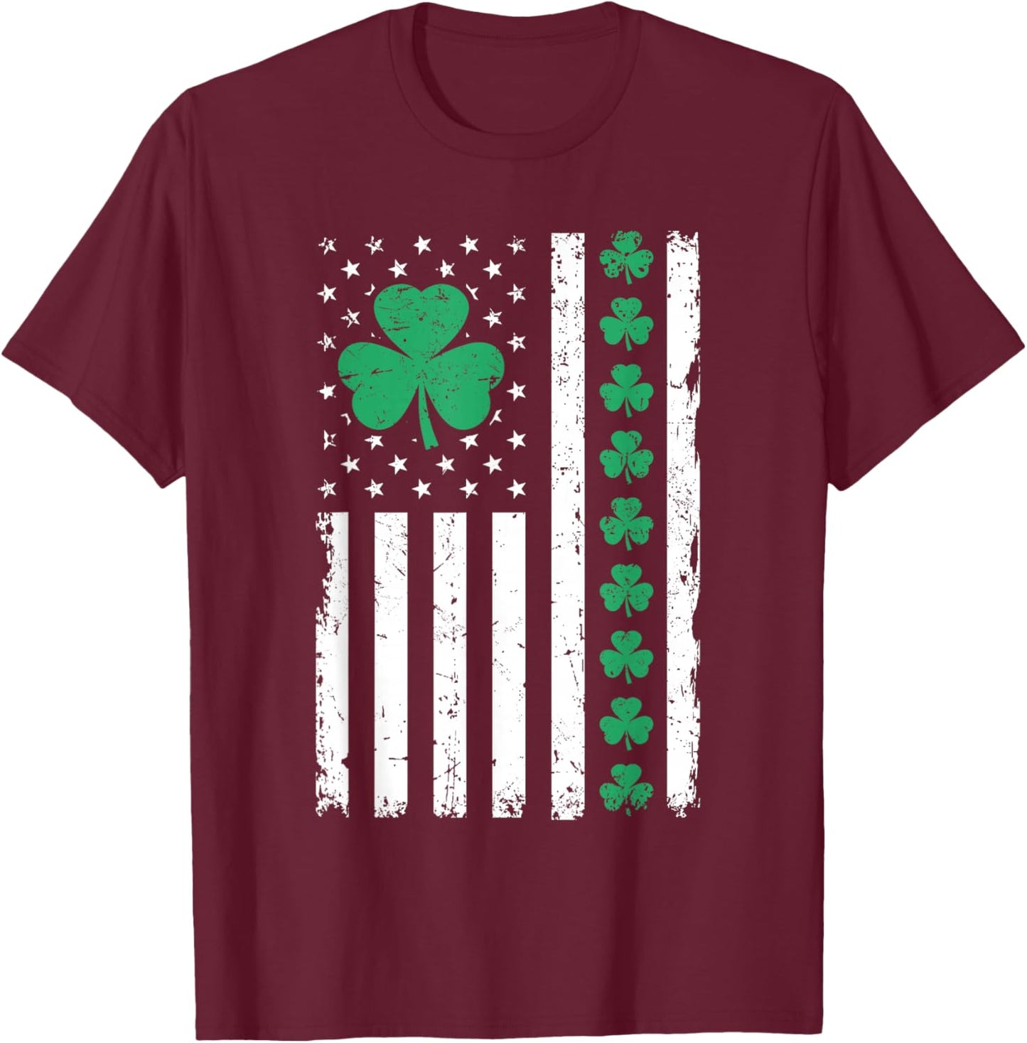 US American Flag with Shamrocks for Pattys St Patricks Day T-Shirt - T-Shirt | Maroon