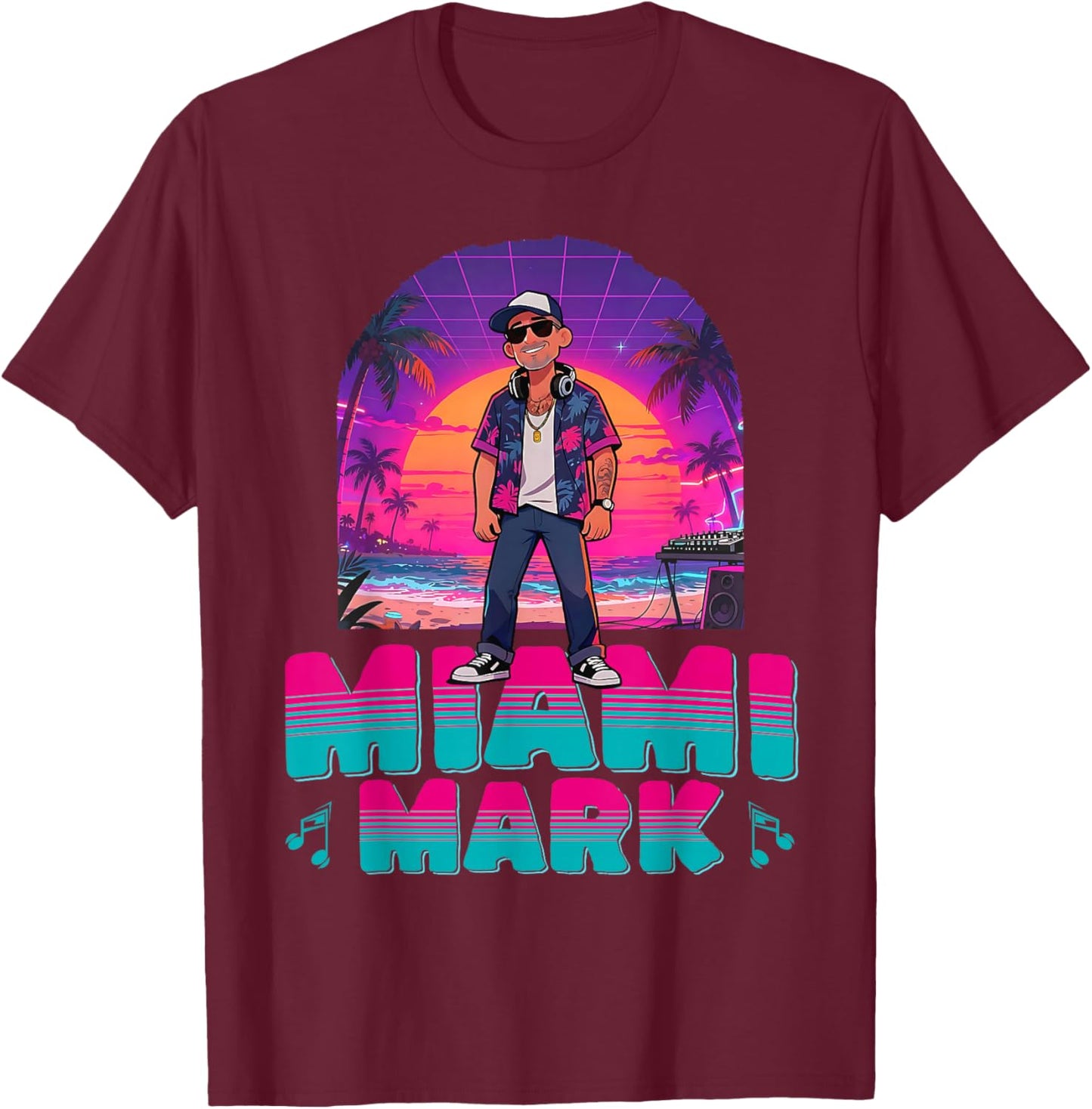 Retro DJ Miami Mark Disc Jockey 80s Flare Novelty T-Shirt - T-Shirt | Maroon