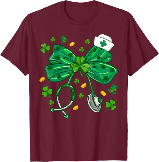 Shamrock Stethoscope Scrub Nurse St Patricks Day RN Women T-Shirt - T-Shirt | Maroon