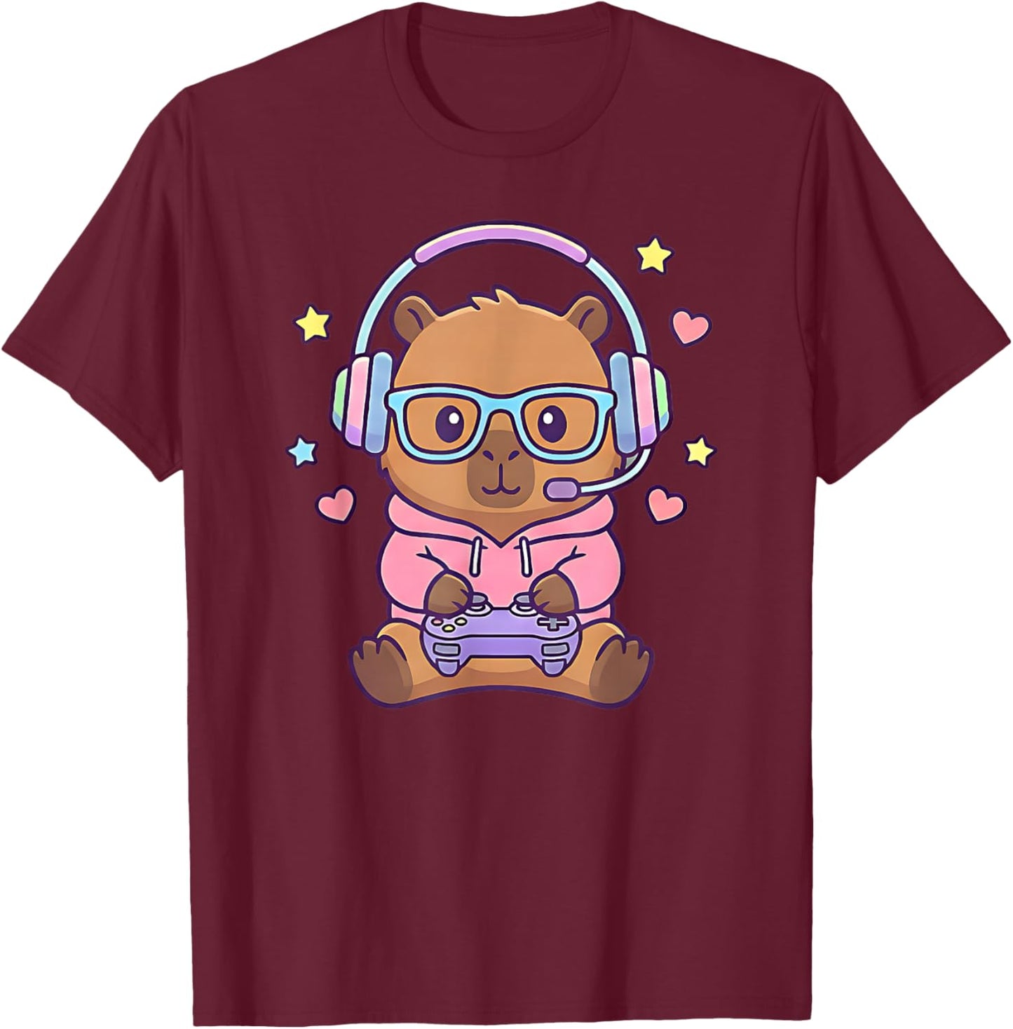 Funny Cute Kawaii Capybara Gamer Gaming Boys T-Shirt - T-Shirt | Maroon