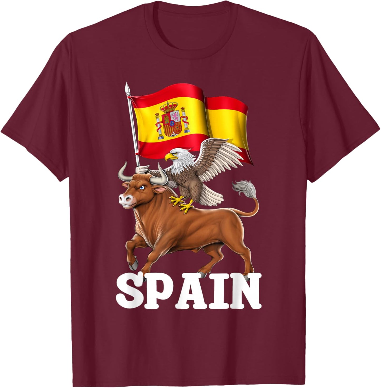 Spain Flag Spanish Bull Spanish Heritage Spanish Roots T-Shirt - T-Shirt | Maroon