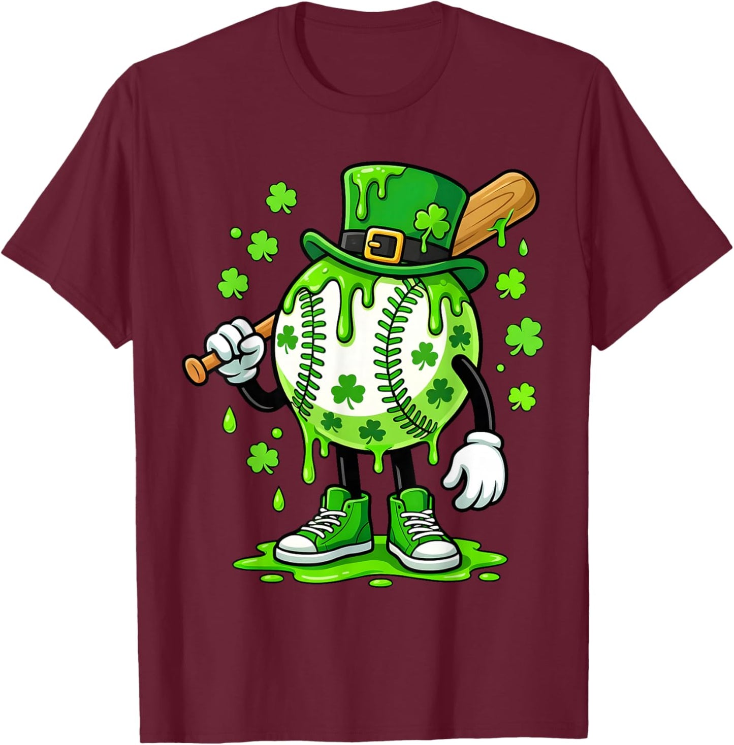 St Patricks Day Shamrock Baseball Drip Icecream Irish Boys T-Shirt - T-Shirt | Maroon