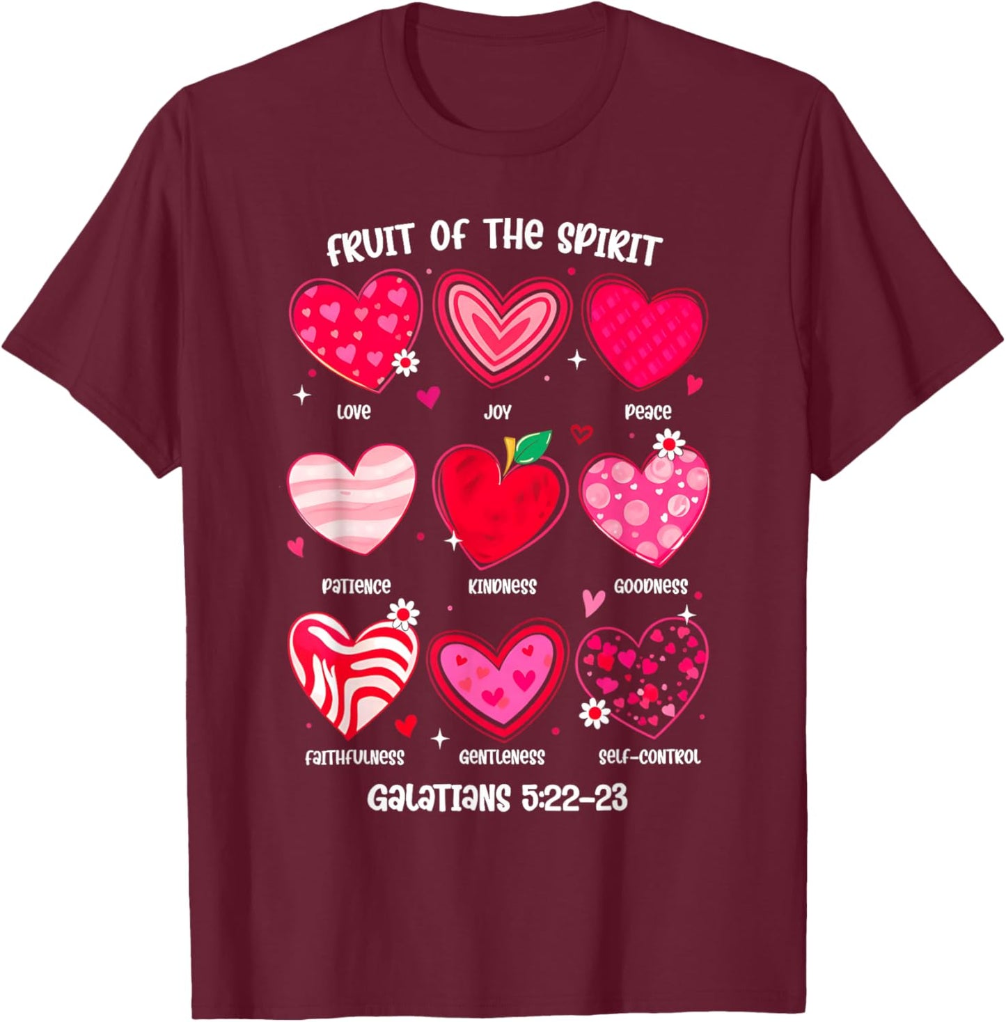 Fruit of The Spirit Christian Hearts Bible Verse Valentine T-Shirt - T-Shirt | Maroon