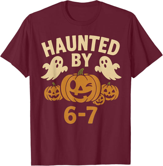 Haunted by 6-7 Retro Halloween 67 Ghost Pumpkin Funny Kids T-Shirt - T-Shirt | Maroon
