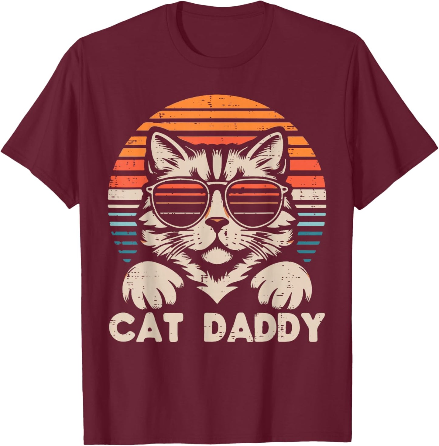 Cat Daddy Sunglasses Sunset Retro Fur Dad Papa Kitten Men T-Shirt - T-Shirt | Maroon