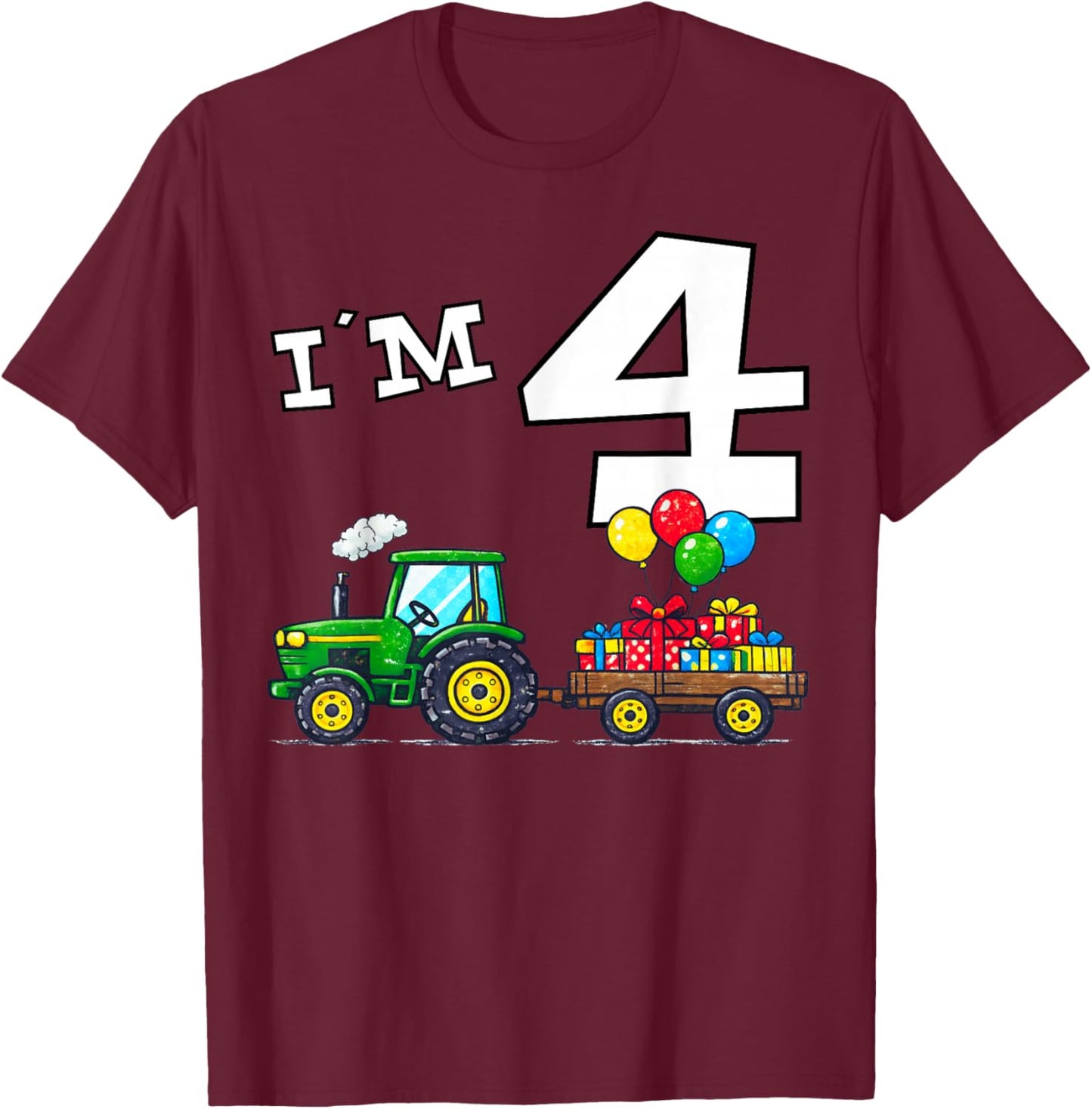 Farm Tractor 4th Birthday Farmer 4 T-Shirt - T-Shirt | Maroon