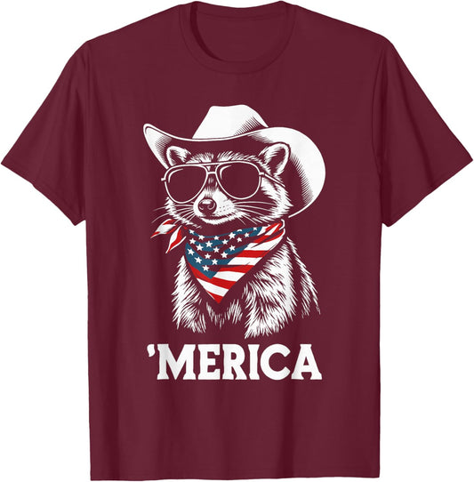 USA Flag Raccoon 4th of July Men Women Kids Funny Patriotic T-Shirt - T-Shirt | Maroon