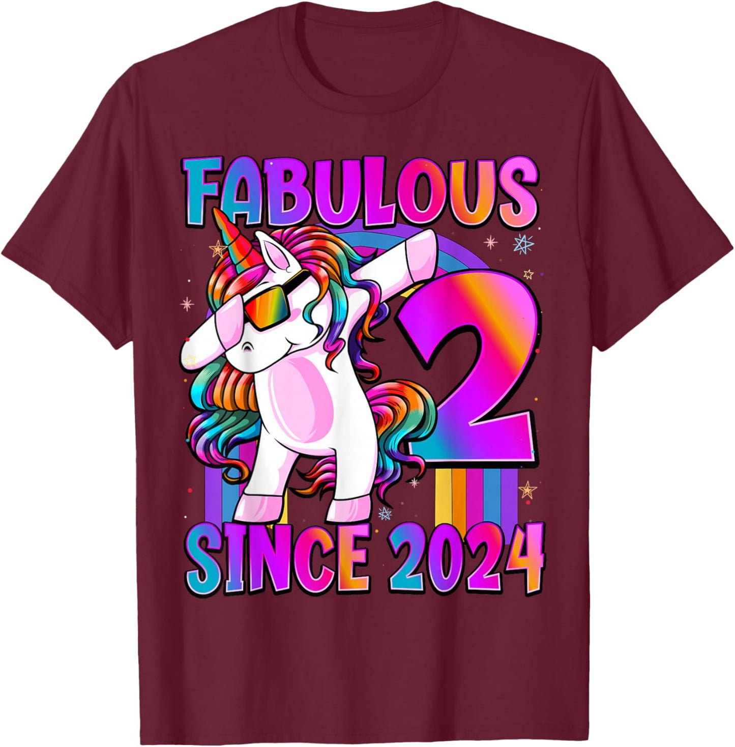 2 Year Old Girl Awesome Since 2024 Unicorn 2nd Birthday T-Shirt - T-Shirt | Maroon