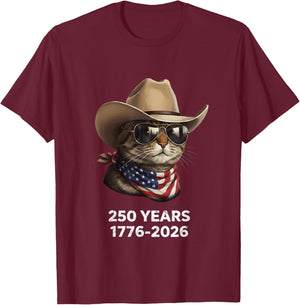 Cat Flag 250 Years 1776-2026 250th Birthday T-Shirt - T-Shirt | Maroon